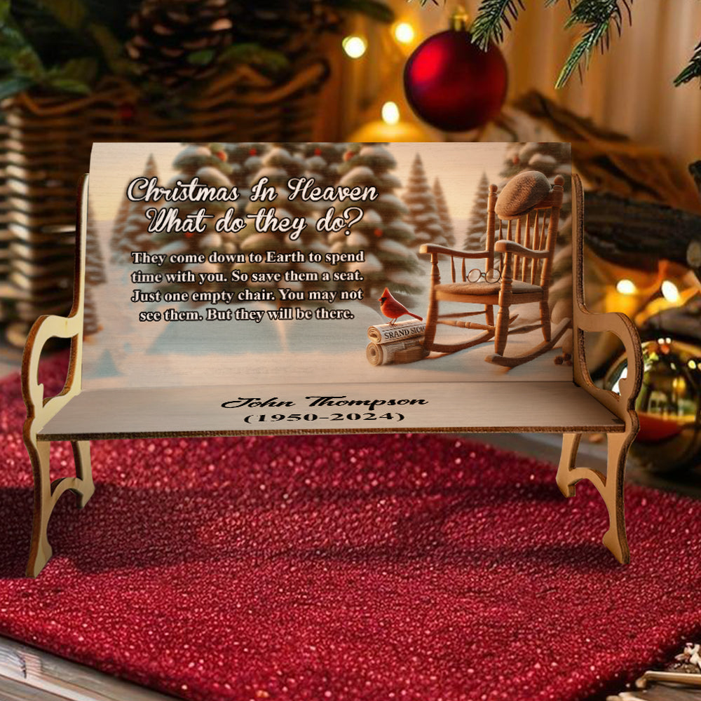 Christmas In Heaven - Personalized Memorial Wooden Bench
