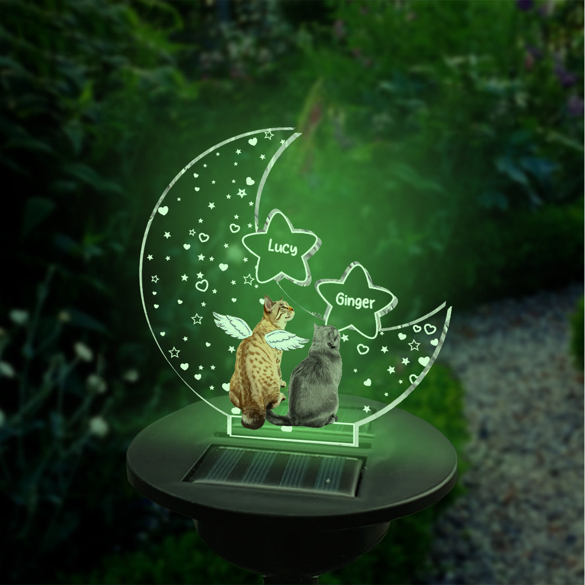 In Loving Memory Paw Friend Cat on Moon Loss of Pet Sympathy Gift - Personalized Cat Garden Solar Light