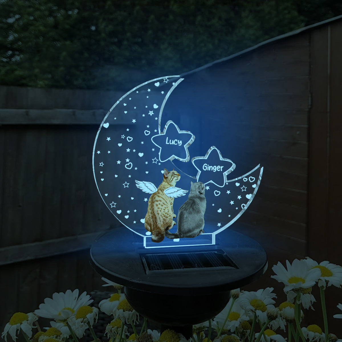 In Loving Memory Paw Friend Cat on Moon Loss of Pet Sympathy Gift - Personalized Cat Garden Solar Light