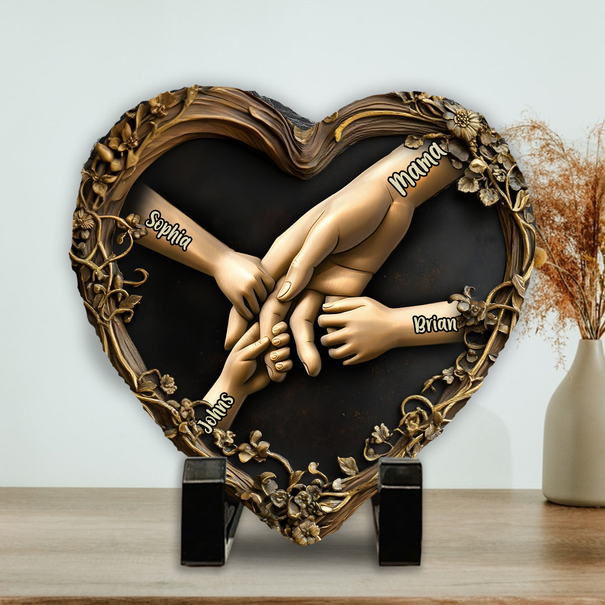 Hold Our Hands - Personalized Mother Heart Shaped Stone