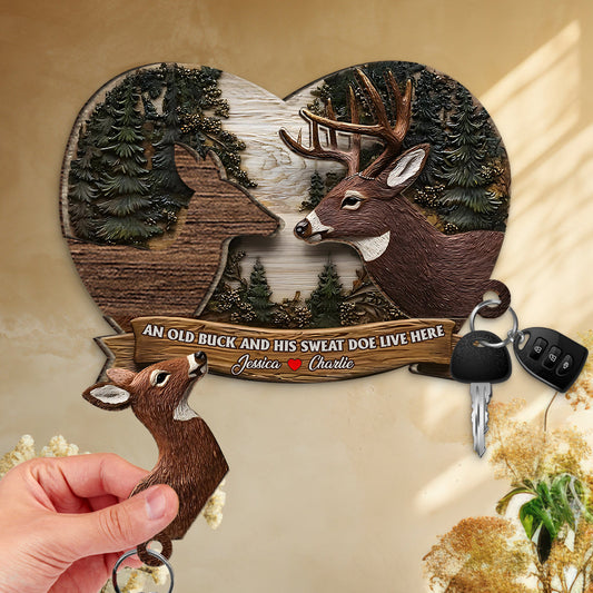 An Old Buck and His Doe Live Here - Personalized Couple Key Holder