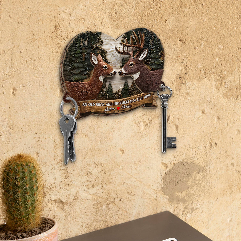 An Old Buck and His Doe Live Here - Personalized Couple Key Holder