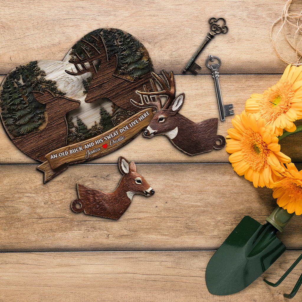 An Old Buck and His Doe Live Here - Personalized Couple Key Holder