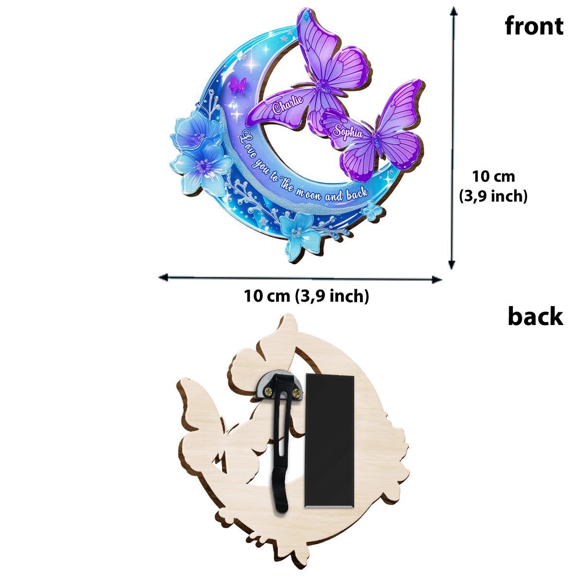 Love you to the moon and back - Personalized Couple Shaped Car Visor Clip