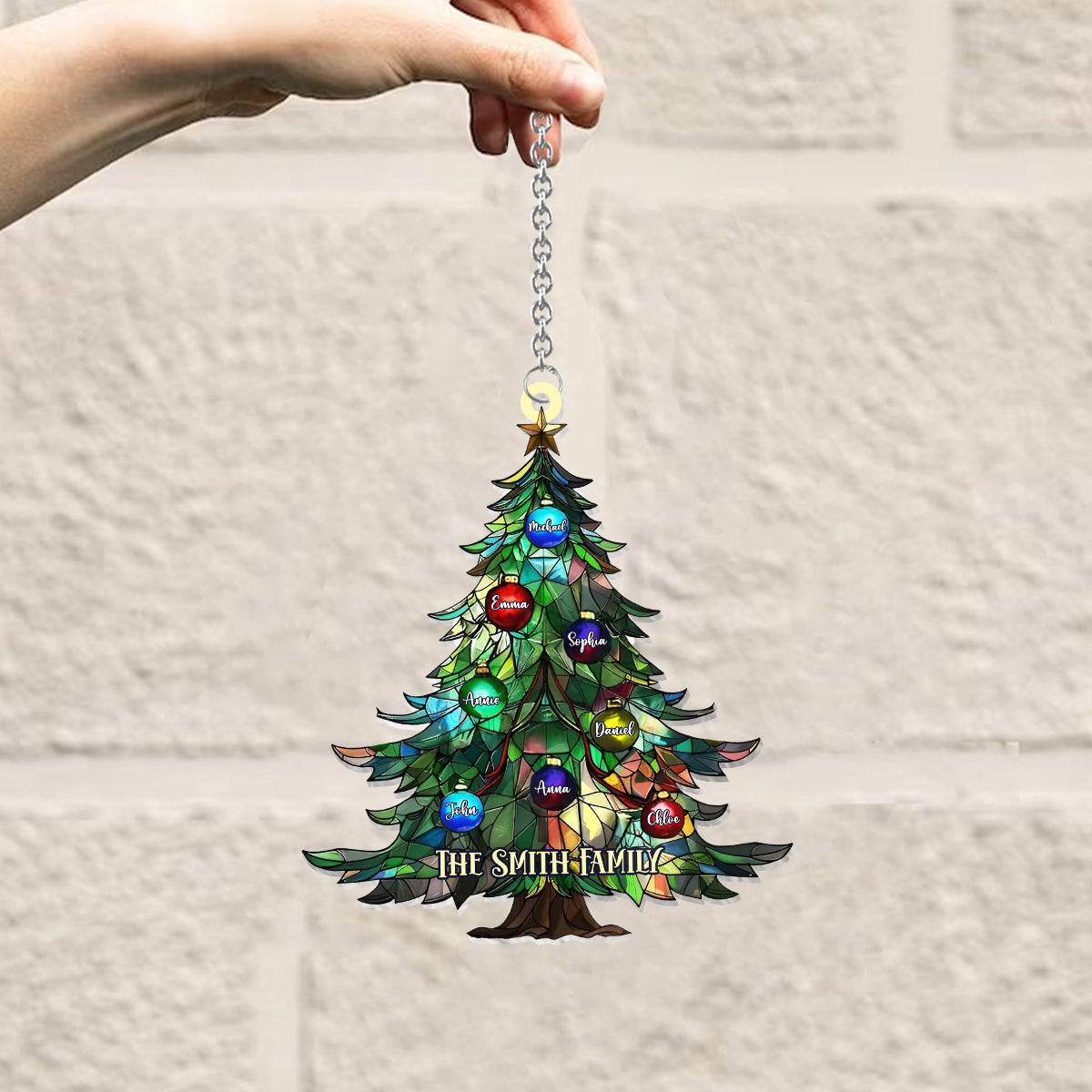 Familienweihnachten – Personalisierter Familien-Fensterhänger-Sonnenfänger als Ornament 