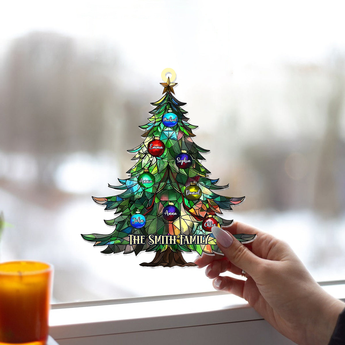 Familienweihnachten – Personalisierter Familien-Fensterhänger-Sonnenfänger als Ornament 