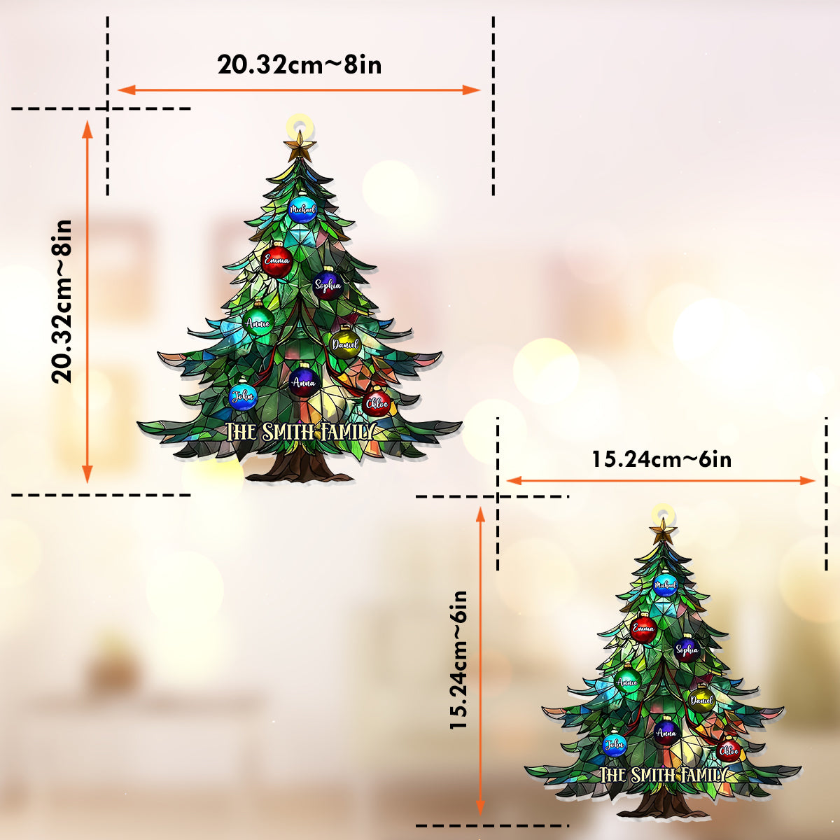 Familienweihnachten – Personalisierter Familien-Fensterhänger-Sonnenfänger als Ornament 