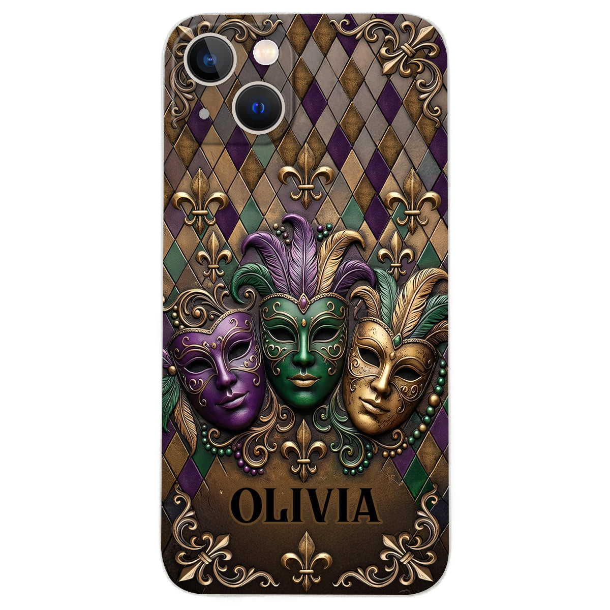 Mardi Gras Fleur de Lis - Étui de téléphone en cuir personnalisé Mardi Gras