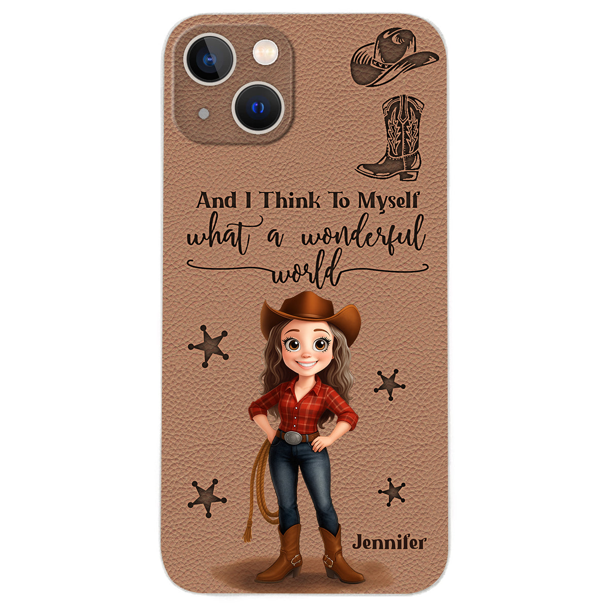 Cowgirl What A Wonderful World - Étui de téléphone en cuir personnalisé Cowgirl