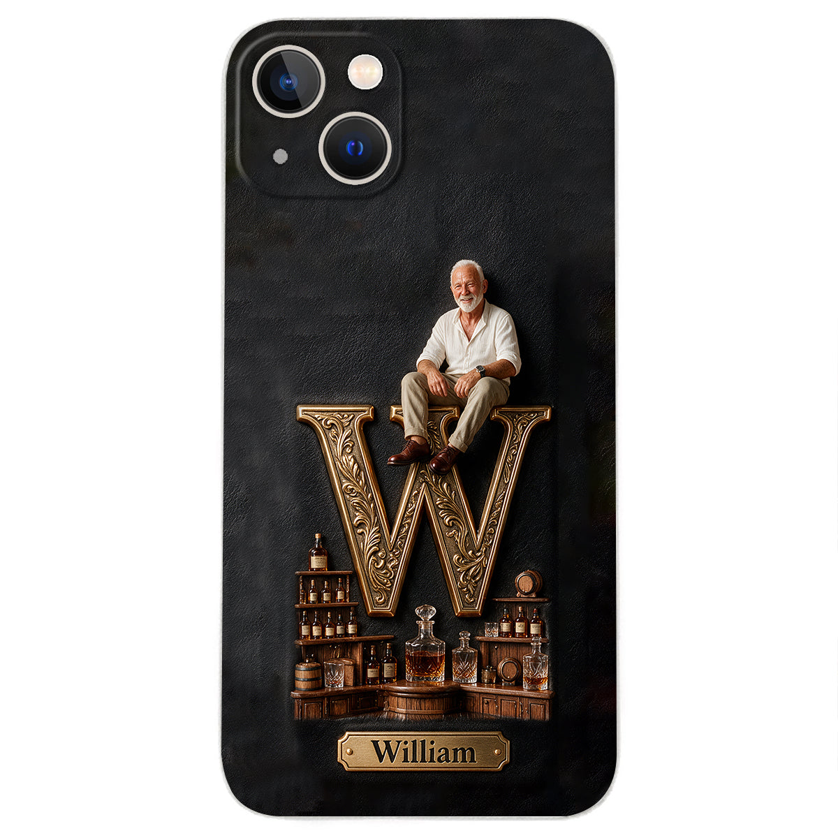 Alphabet Initial For Whiskey, Bourbon... Lovers - Personalized Whisky 3D Embossed Leather Phone Case