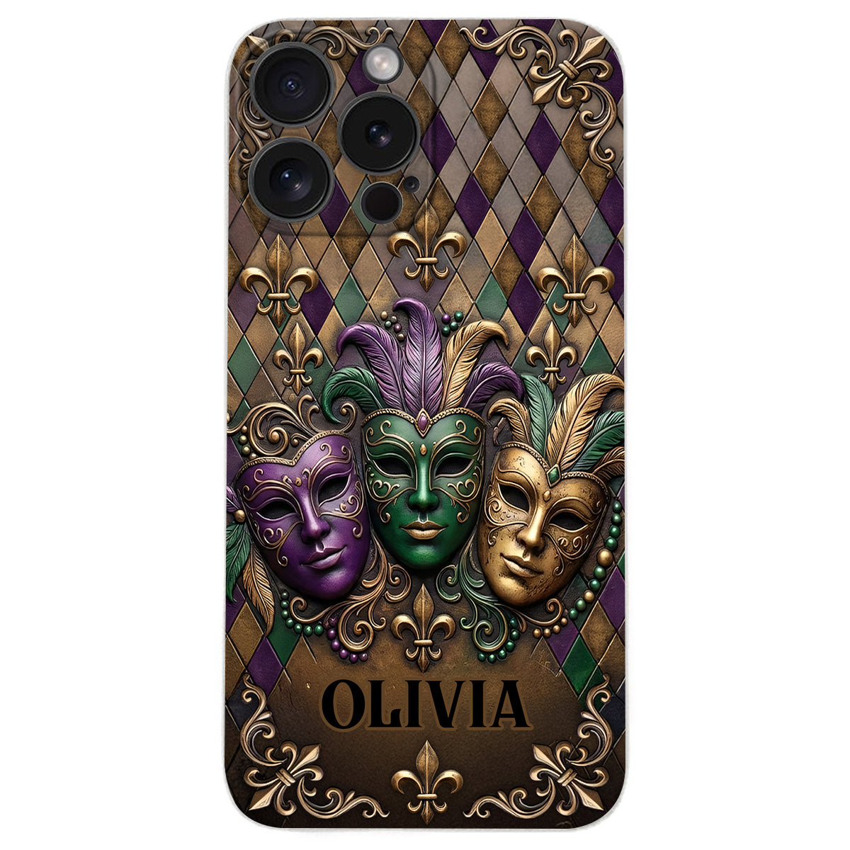 Mardi Gras Fleur de Lis - Étui de téléphone en cuir personnalisé Mardi Gras