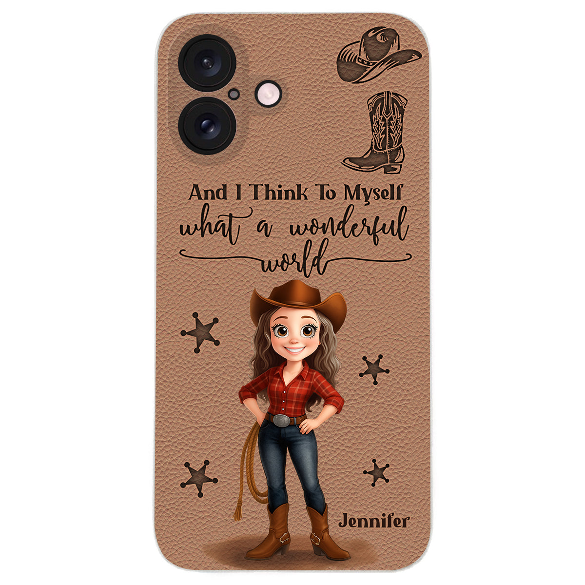 Cowgirl What A Wonderful World - Étui de téléphone en cuir personnalisé Cowgirl