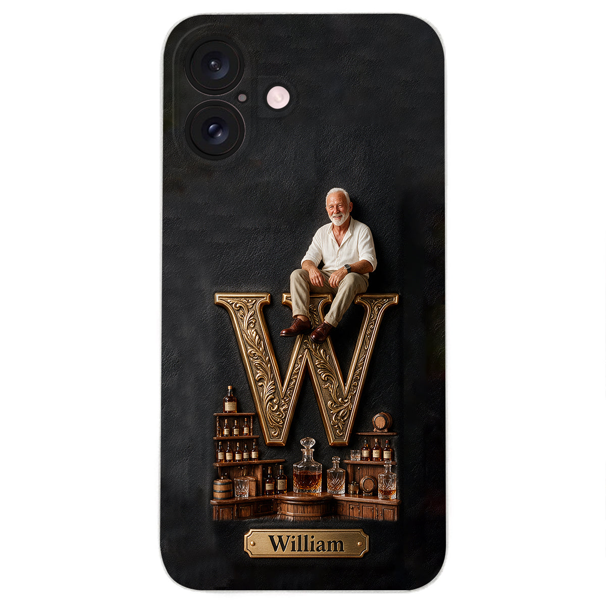 Alphabet Initial For Whiskey, Bourbon... Lovers - Personalized Whisky 3D Embossed Leather Phone Case