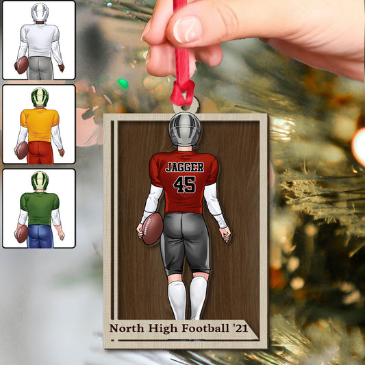 Fußballsaison – Fußballgeschenk für den Sohn – Personalisierter zweilagiger Weihnachtsschmuck