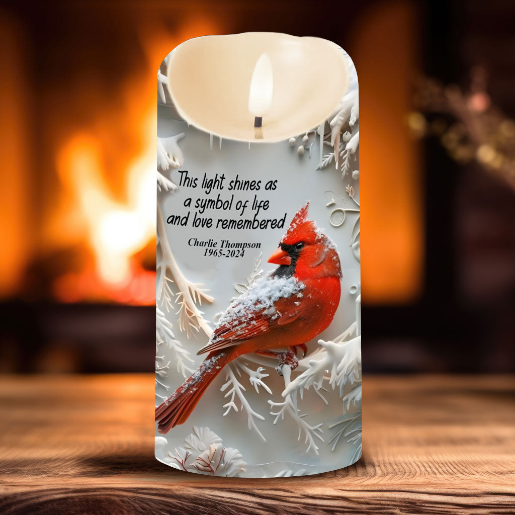In Loving Memory Red Cardinal - Personalized Memorial Flameless Candle