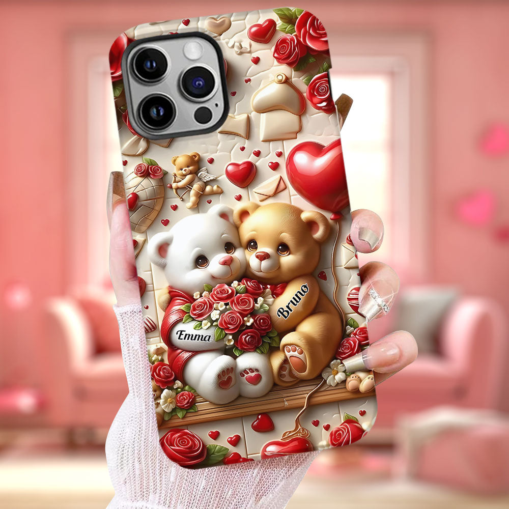 Cute Bear Couple - Personalized Couple Full Print Phone Case