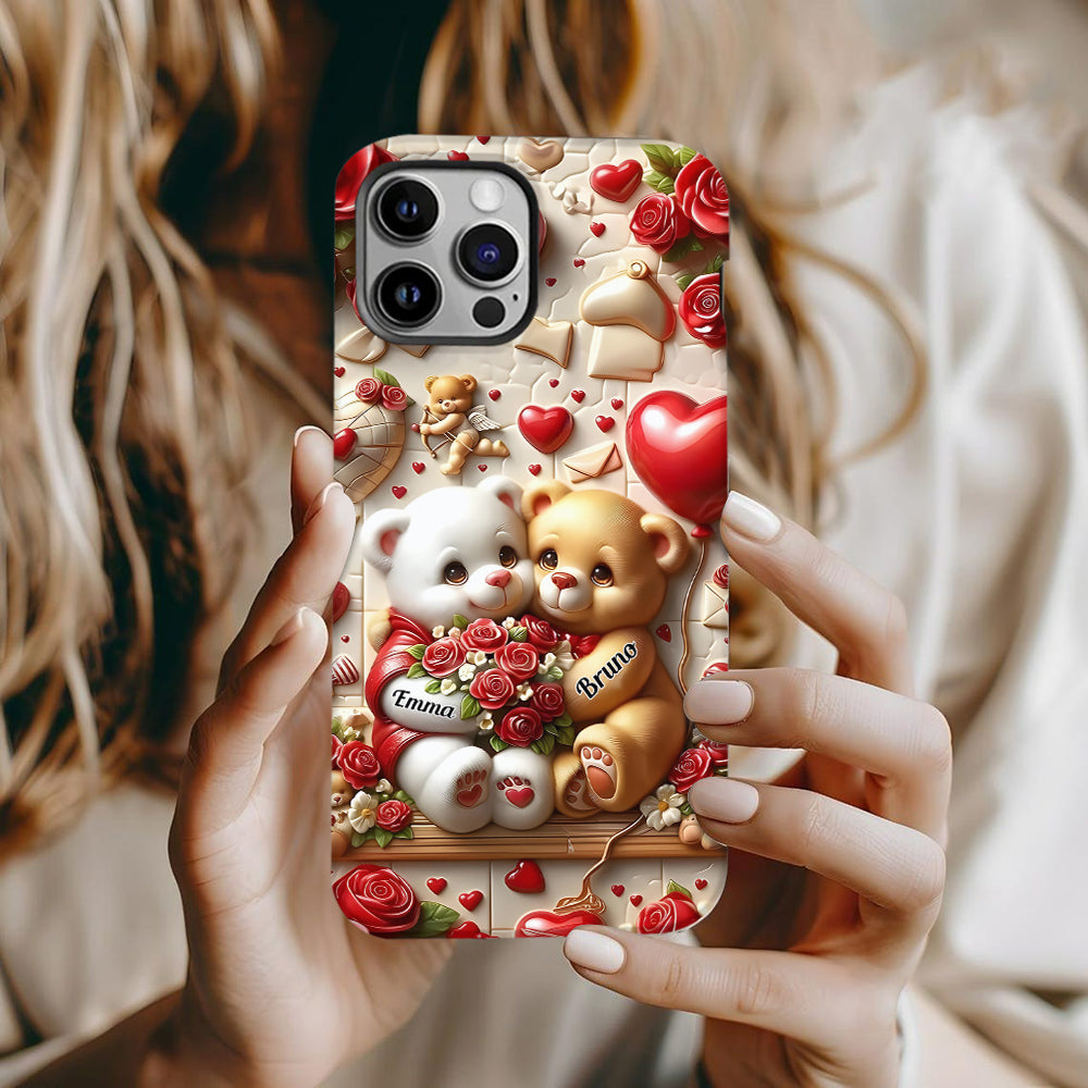 Cute Bear Couple - Personalized Couple Full Print Phone Case