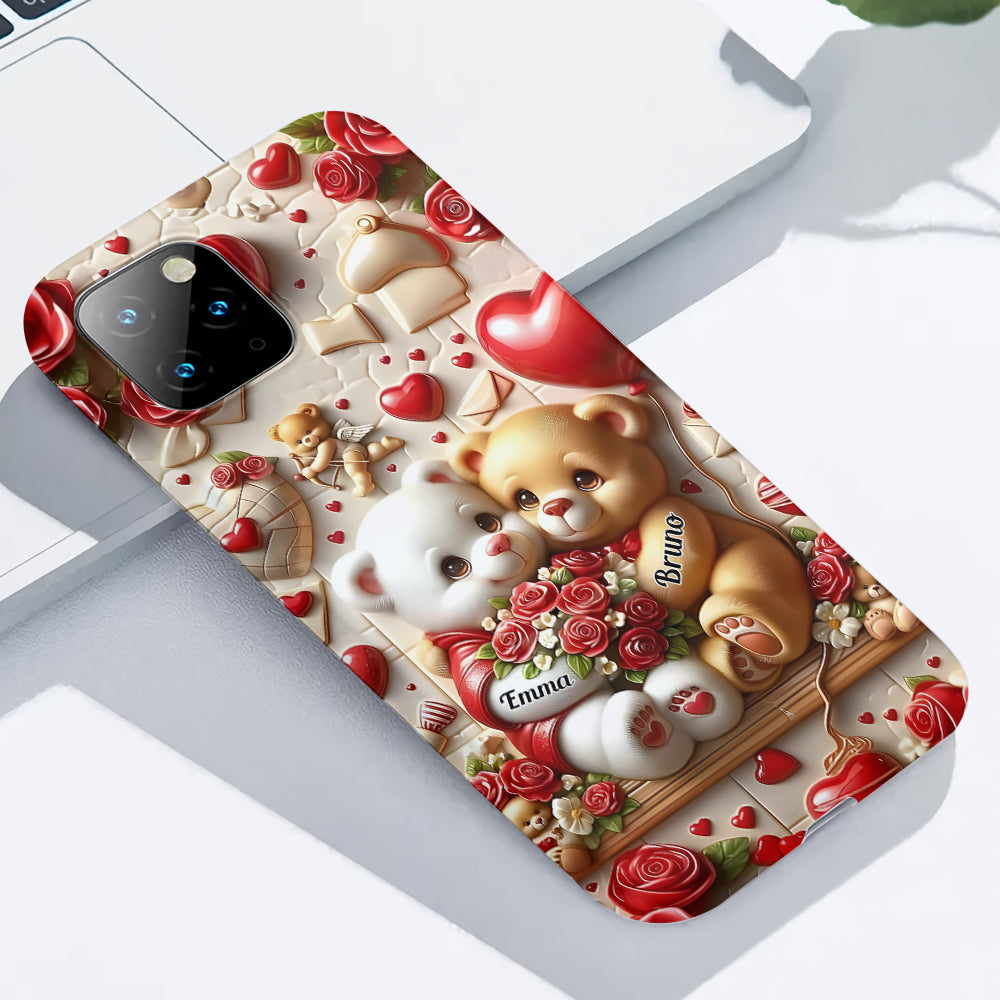 Cute Bear Couple - Personalized Couple Full Print Phone Case