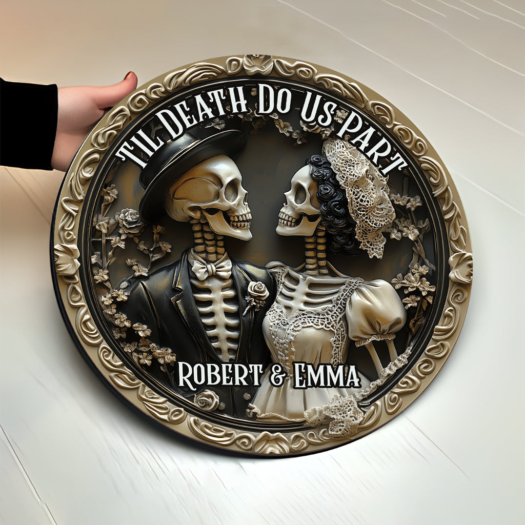 Til Death Do Us Part - Personalized Couple Round Wood Sign