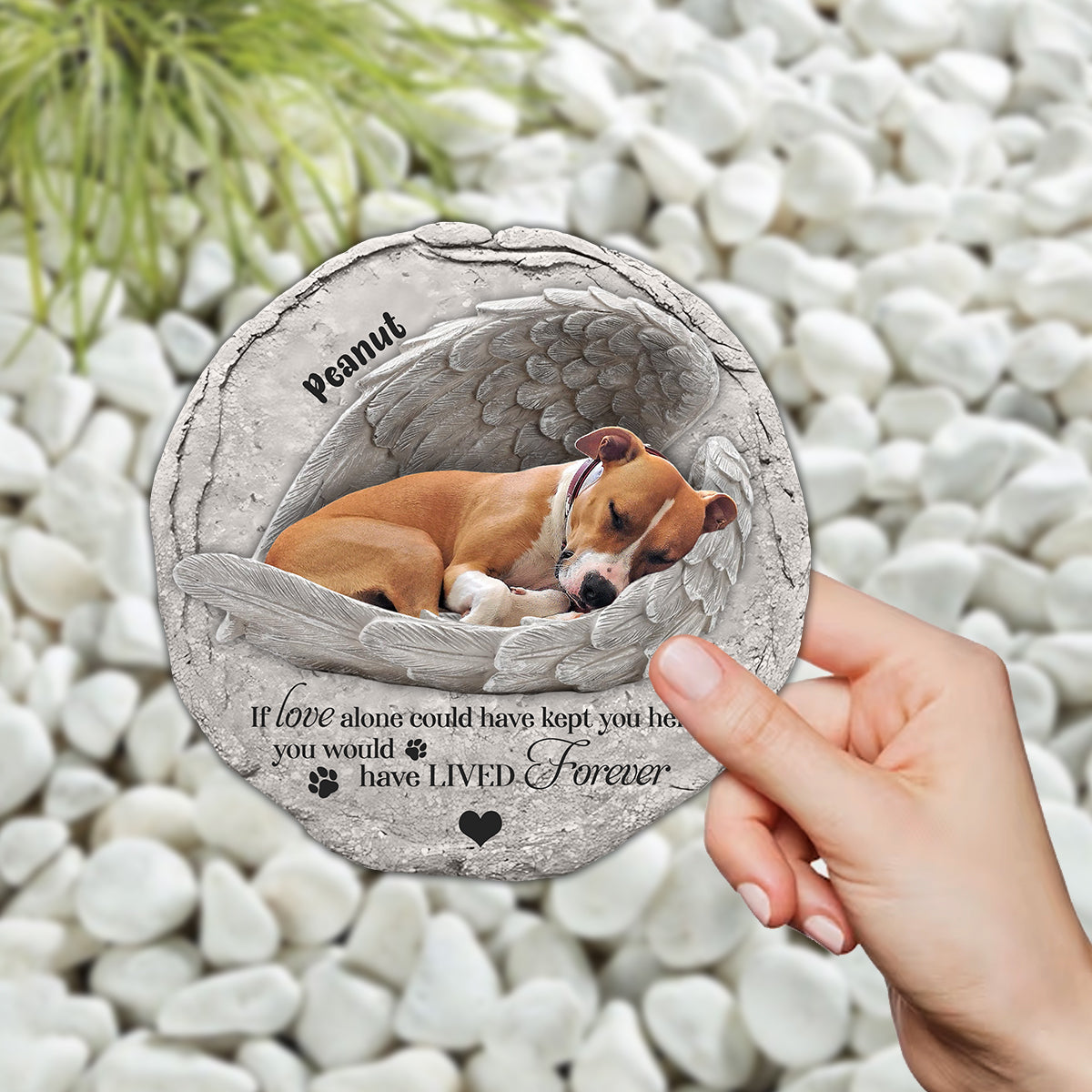 Dors, petit ange - Pierre ronde personnalisée pour chien