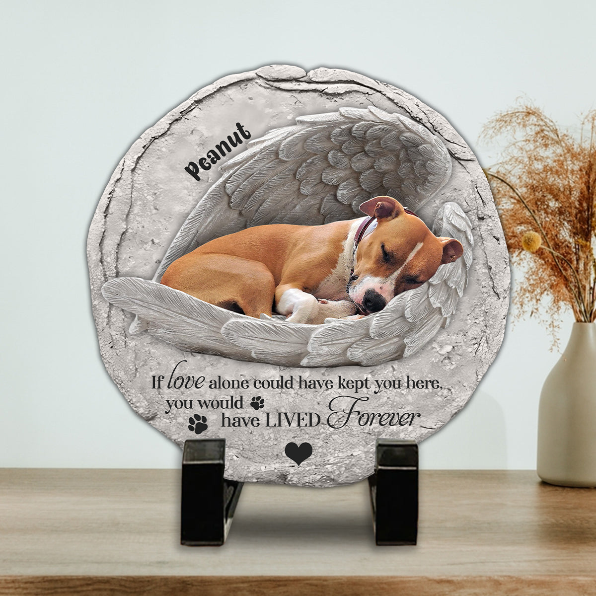 Dors, petit ange - Pierre ronde personnalisée pour chien