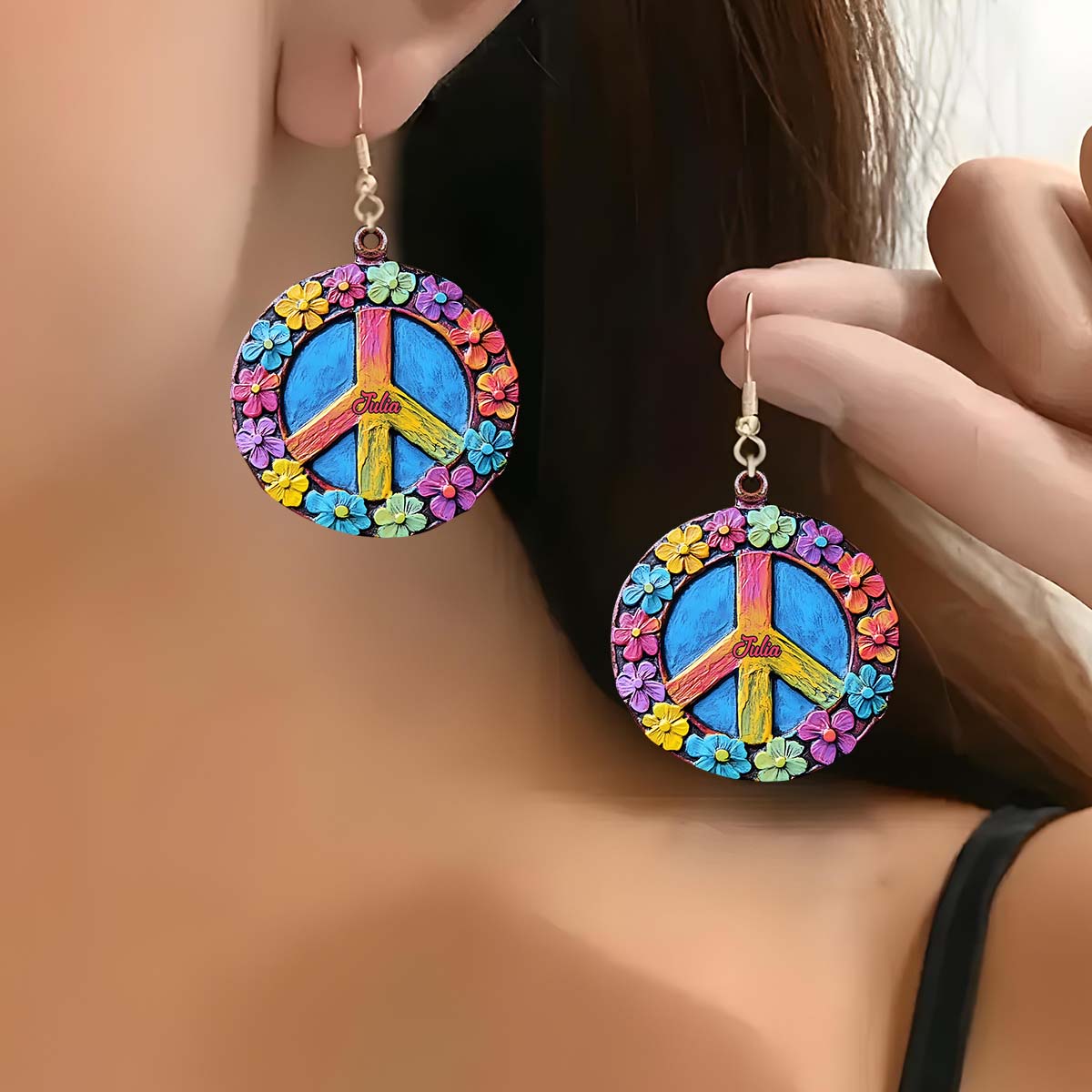 Âme de paix florale - Boucles d'oreilles hippies personnalisées