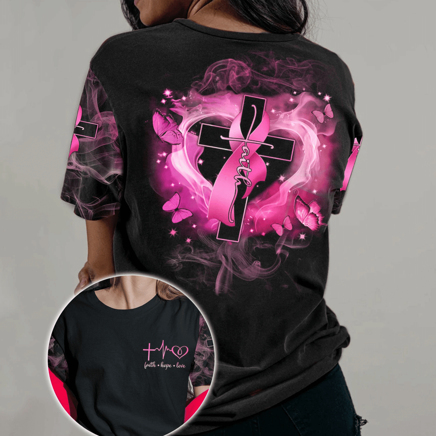 Foi, Espoir, Amour - T-shirt et sweat à capuche « Sensibilisation au cancer du sein » 0822