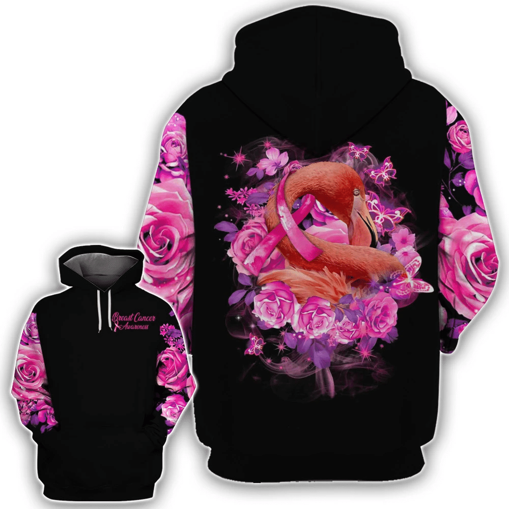 Sensibilisation au cancer du sein avec le flamant rose - T-shirt et sweat à capuche intégral pour la sensibilisation au cancer du sein 0822