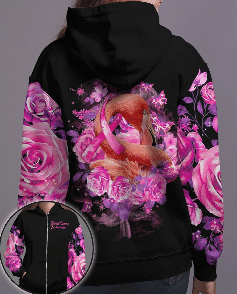 Sensibilisation au cancer du sein avec le flamant rose - T-shirt et sweat à capuche intégral pour la sensibilisation au cancer du sein 0822