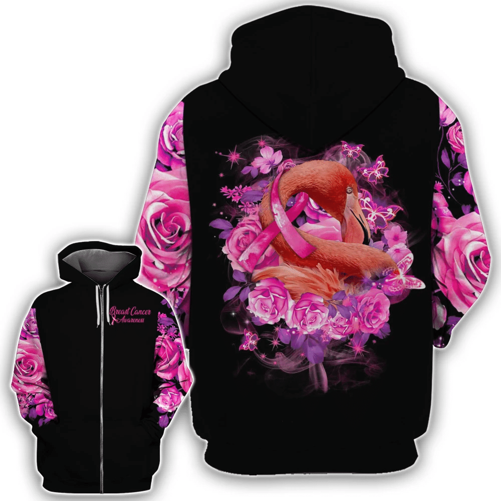 Sensibilisation au cancer du sein avec le flamant rose - T-shirt et sweat à capuche intégral pour la sensibilisation au cancer du sein 0822
