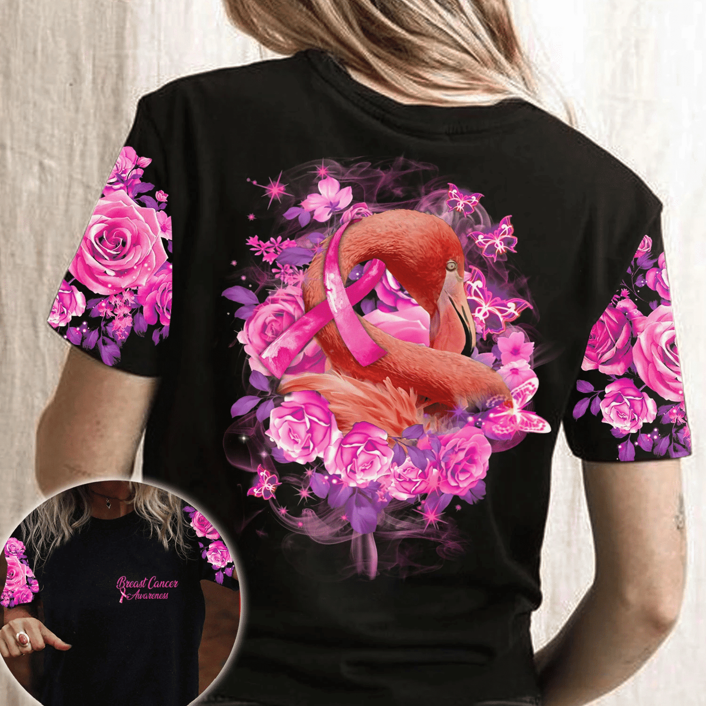 Sensibilisation au cancer du sein avec le flamant rose - T-shirt et sweat à capuche intégral pour la sensibilisation au cancer du sein 0822