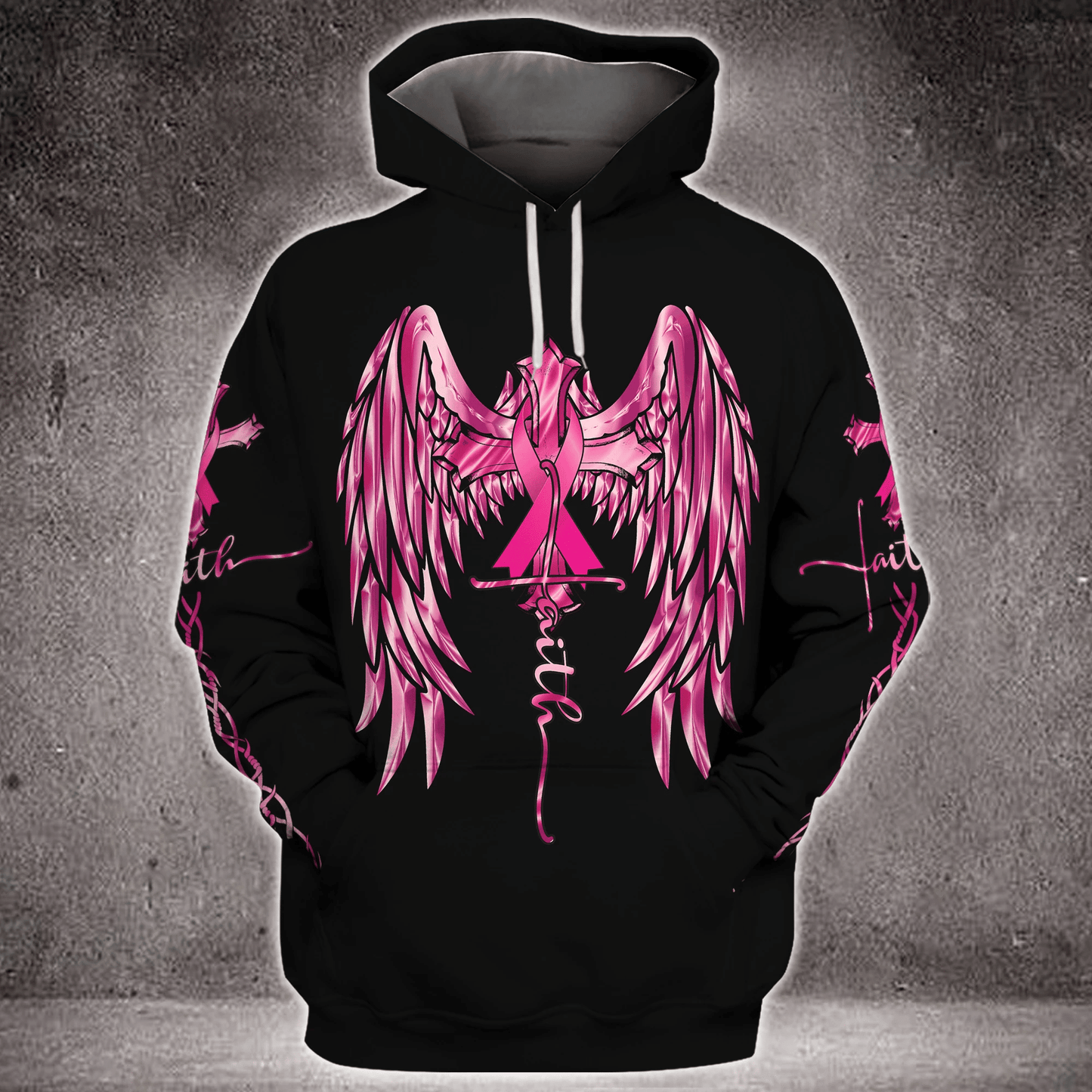 Faith Wings Cross Brustkrebs - T-Shirt und Hoodie zur Sensibilisierung für Brustkrebs 0822