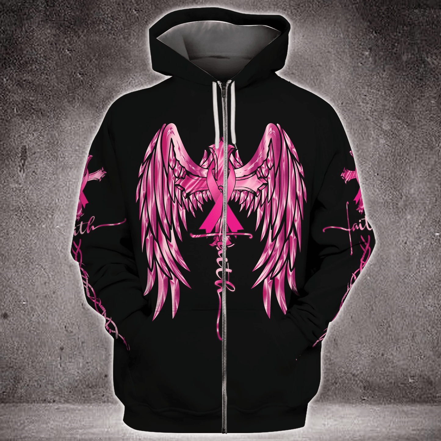 Faith Wings Cross Brustkrebs - T-Shirt und Hoodie zur Sensibilisierung für Brustkrebs 0822