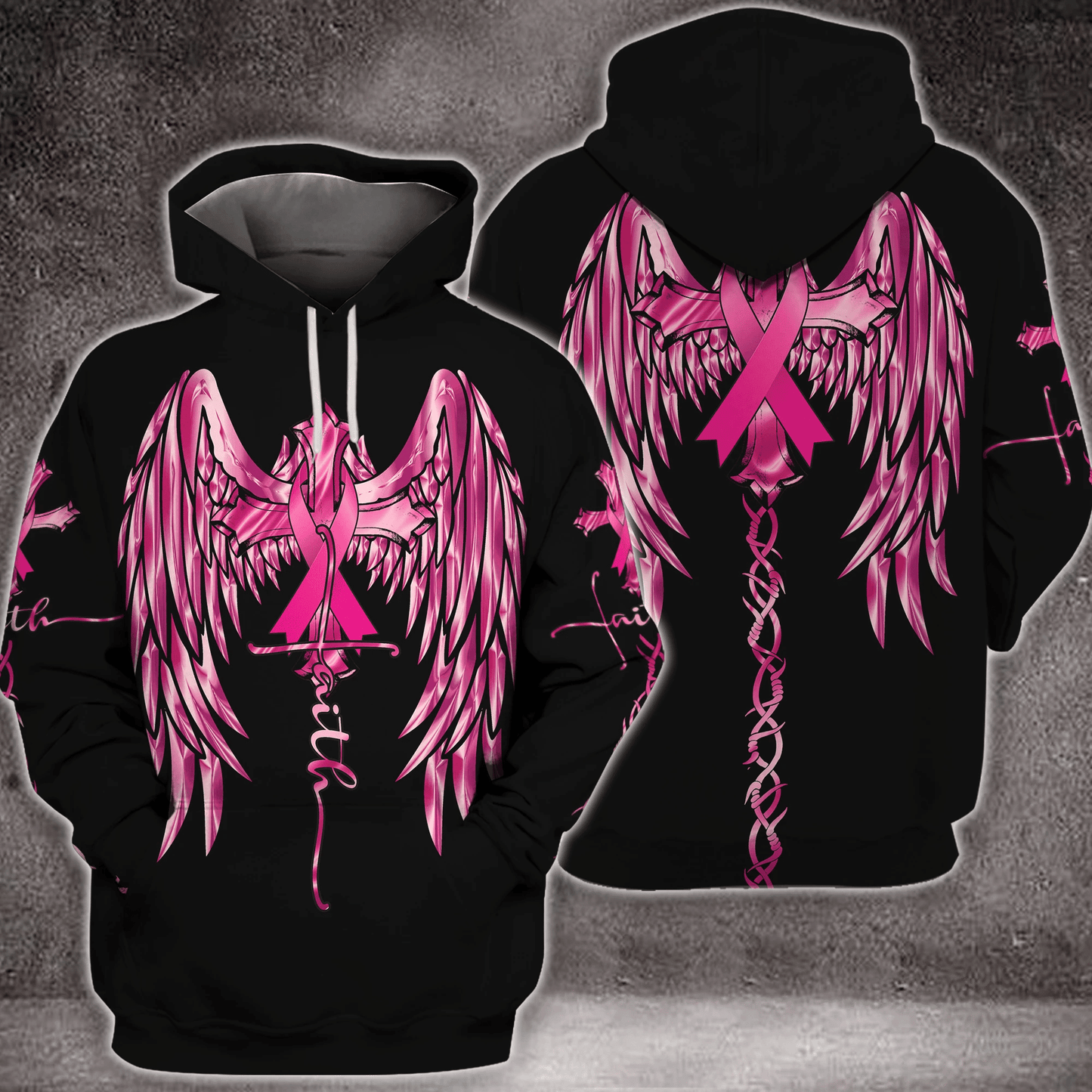Faith Wings Cross Brustkrebs - T-Shirt und Hoodie zur Sensibilisierung für Brustkrebs 0822