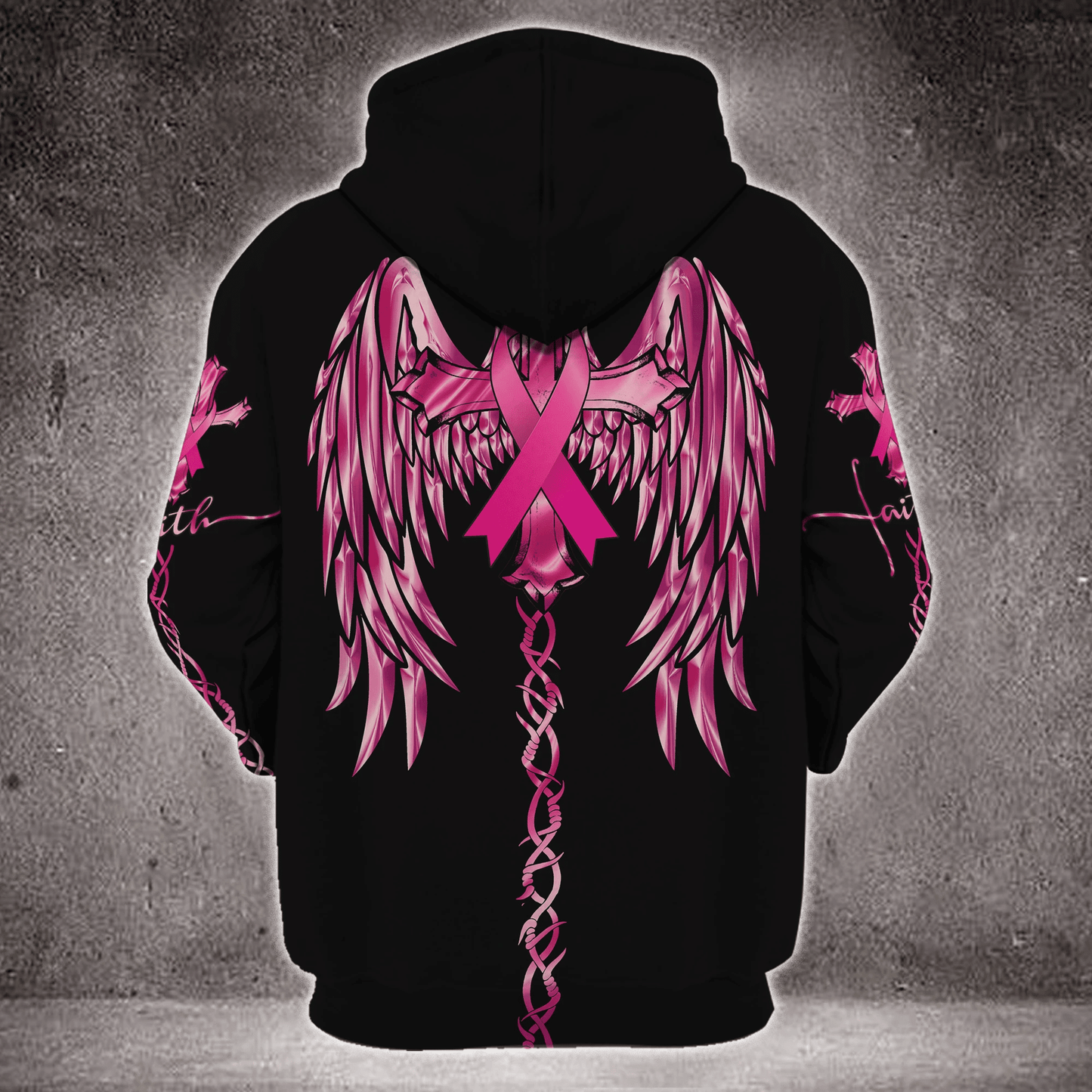 Faith Wings Cross Brustkrebs - T-Shirt und Hoodie zur Sensibilisierung für Brustkrebs 0822