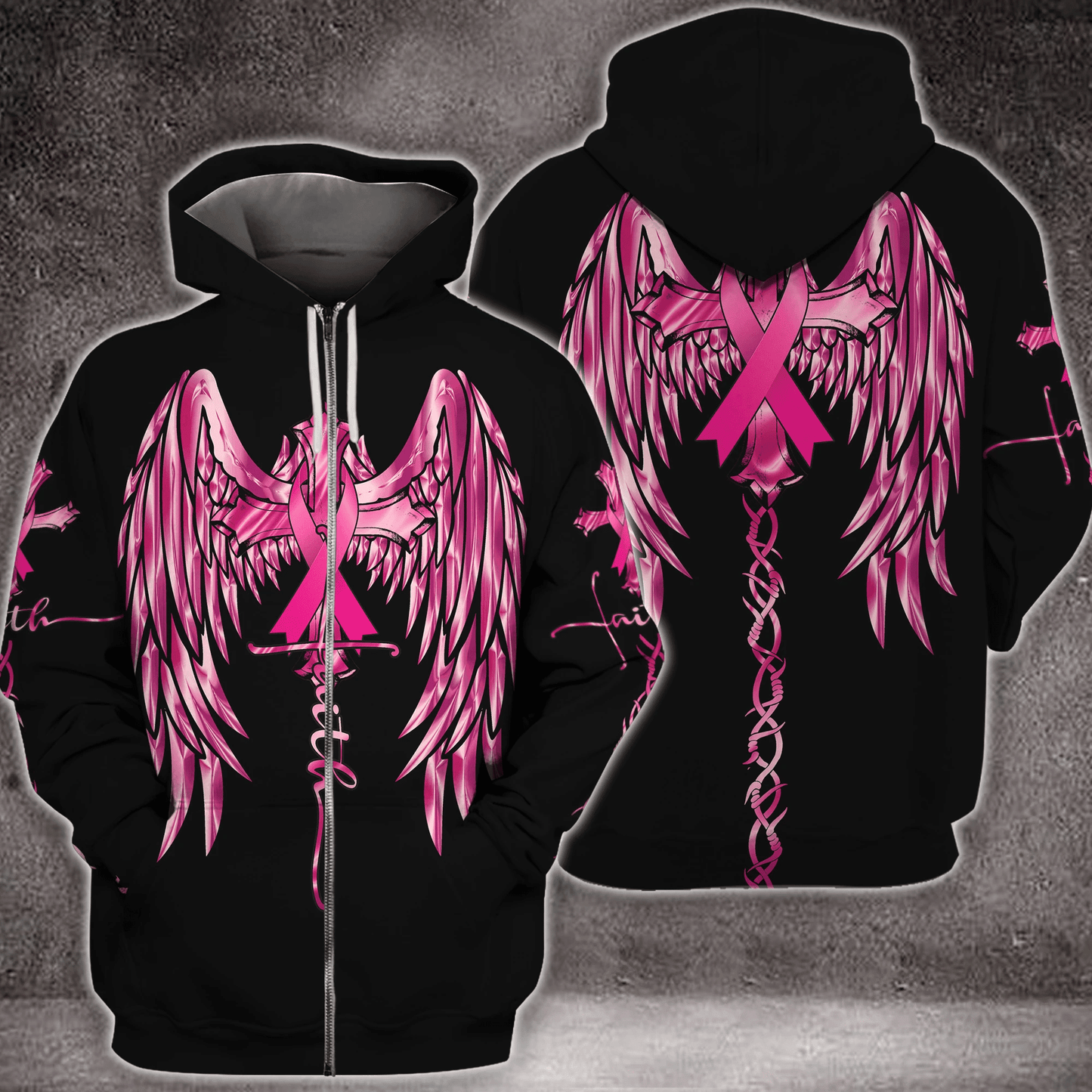 Faith Wings Cross Brustkrebs - T-Shirt und Hoodie zur Sensibilisierung für Brustkrebs 0822