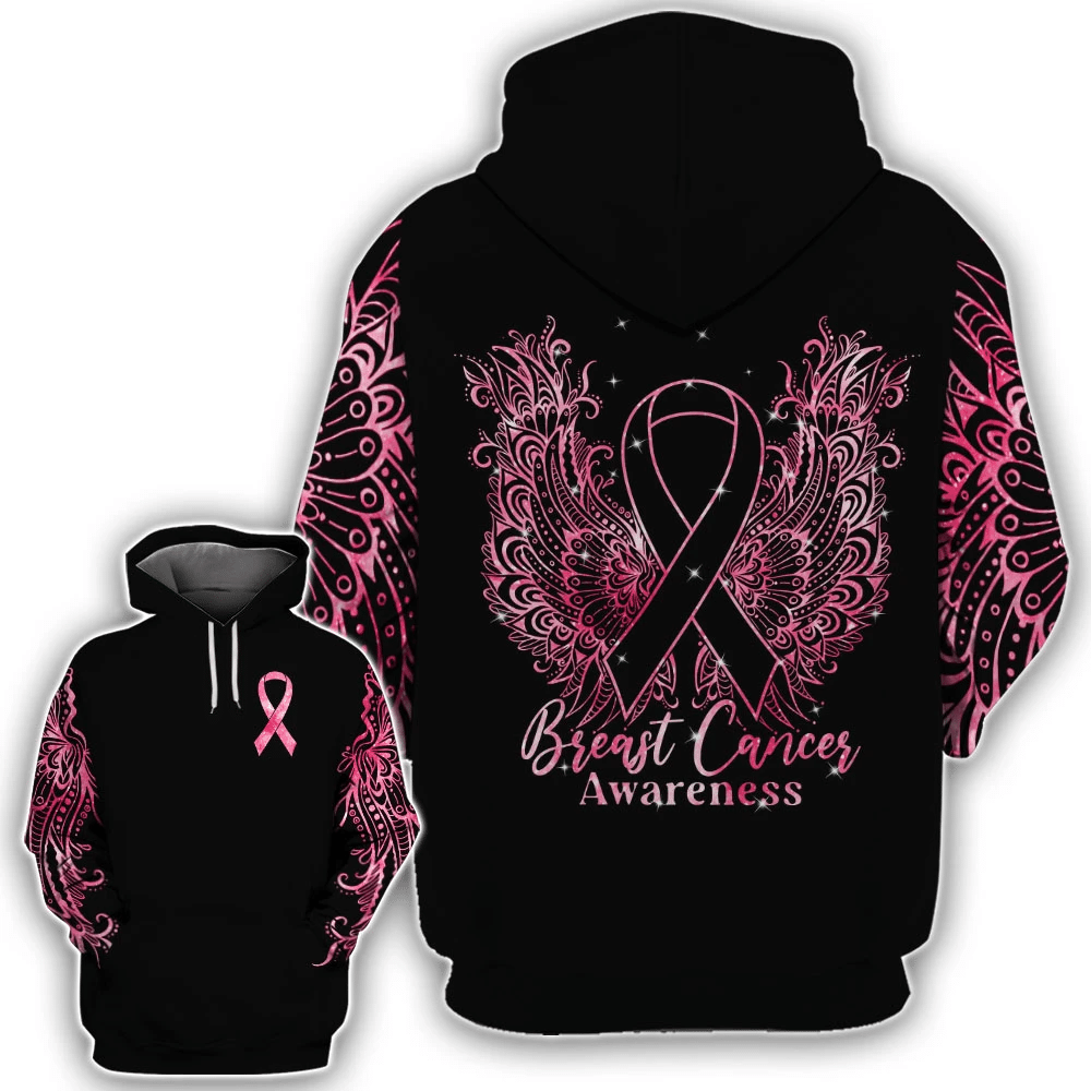 Mandala-Flügel für Brustkrebs – T-Shirt und Hoodie zur Sensibilisierung für Brustkrebs 0822