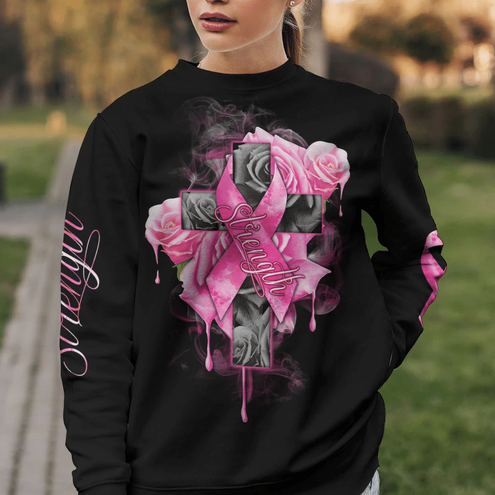 Roses Strength - T-shirt et sweat à capuche imprimés pour la sensibilisation au cancer du sein 0822