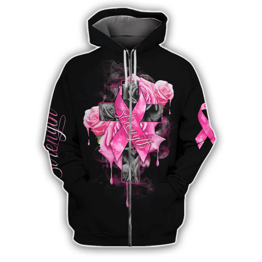Roses Strength - T-shirt et sweat à capuche imprimés pour la sensibilisation au cancer du sein 0822