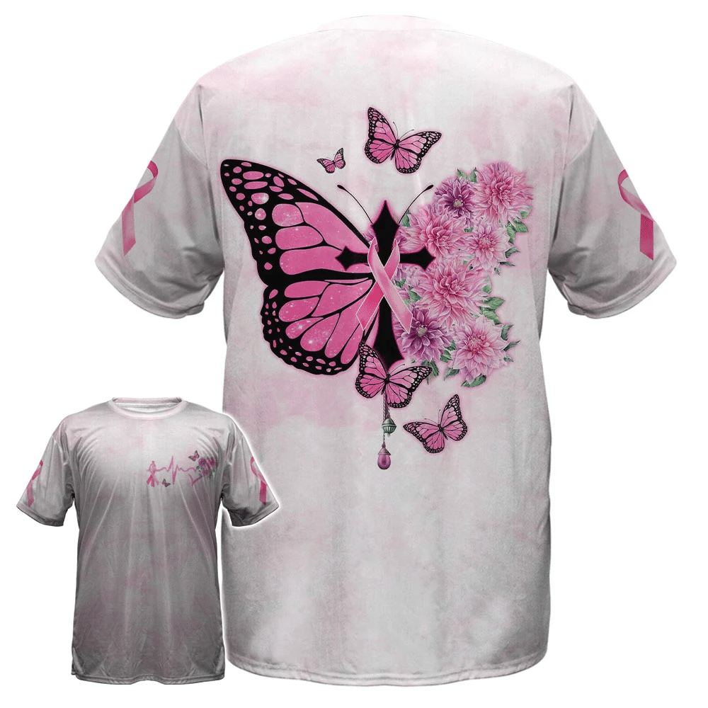 Schmetterlingskreuz, rosa Schleife – T-Shirt und Hoodie zur Sensibilisierung für Brustkrebs (0822)