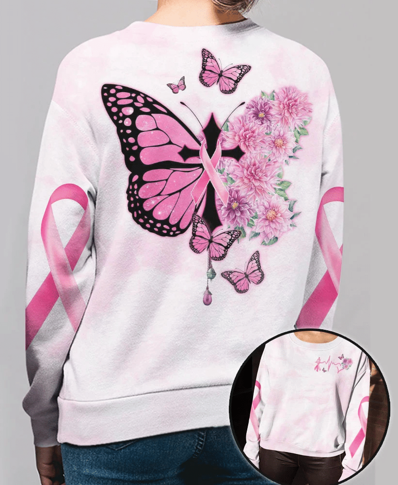 Schmetterlingskreuz, rosa Schleife – T-Shirt und Hoodie zur Sensibilisierung für Brustkrebs (0822)