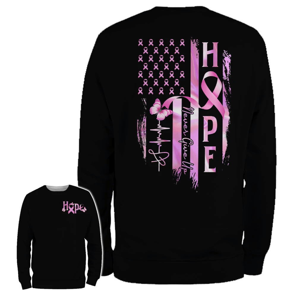 T-shirt et sweat à capuche « Hope Flag Never Give Up » (Sensibilisation au cancer du sein) - 0822