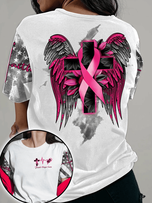 T-shirt et sweat à capuche White Faith Cross Wing Breast Cancer - Sensibilisation au cancer du sein (0822)