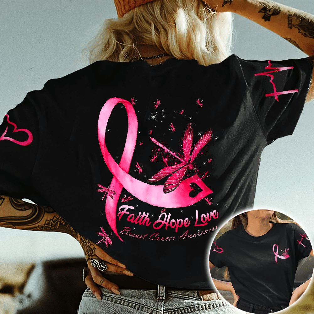 Glaube, Hoffnung, Liebe, Brustkrebs, Libelle – T-Shirt und Hoodie zur Sensibilisierung für Brustkrebs (0822)