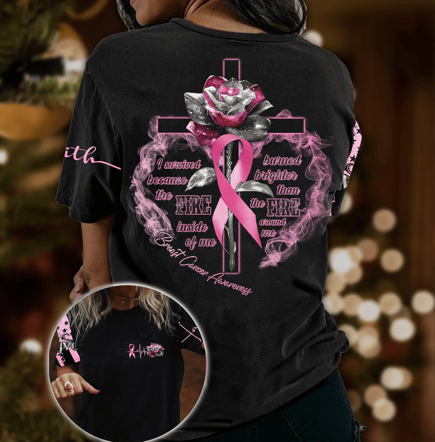 T-shirt et sweat à capuche « Croix Rose Cancer du Sein » - Sensibilisation au cancer du sein (0822)