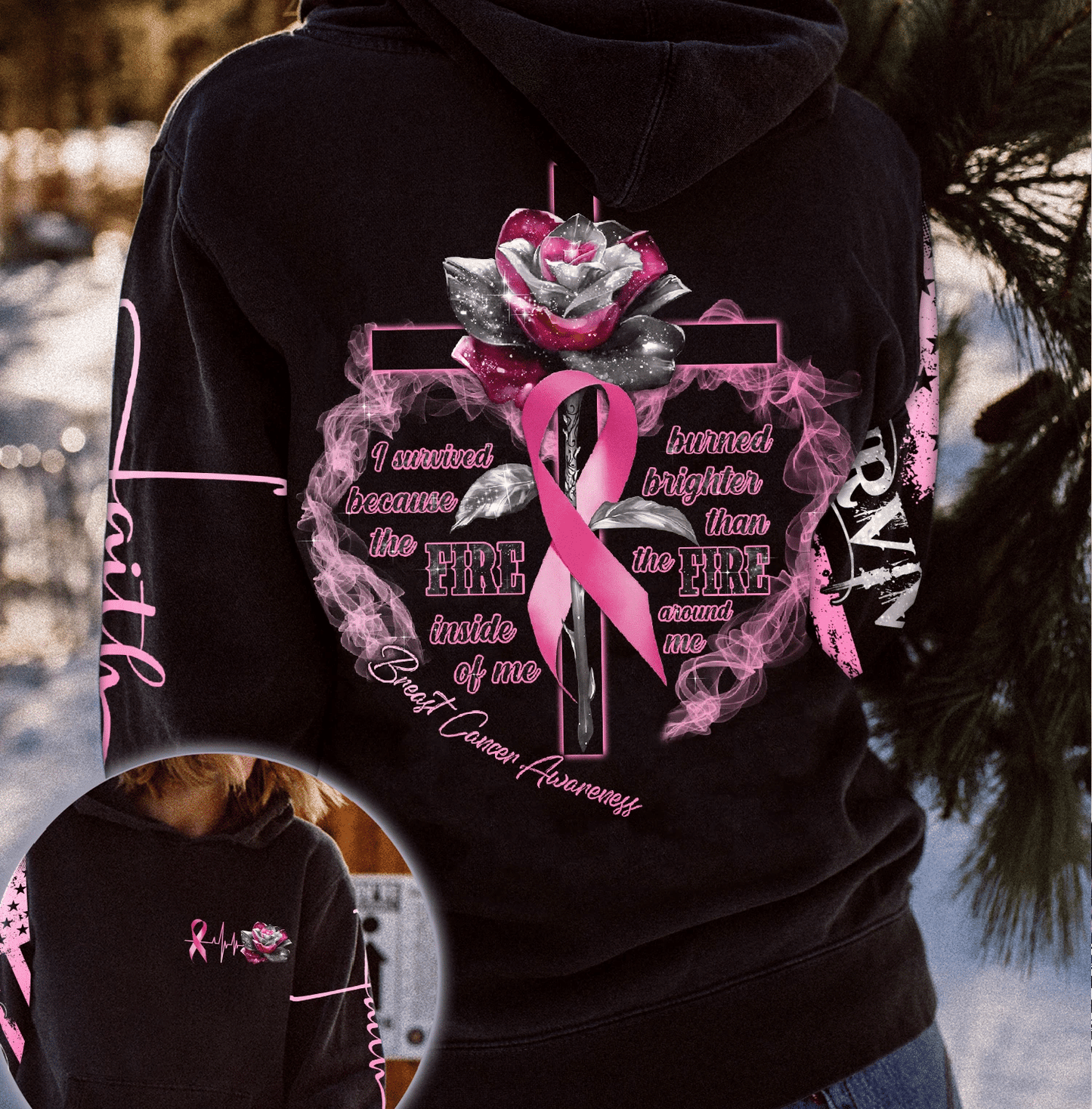 T-shirt et sweat à capuche « Croix Rose Cancer du Sein » - Sensibilisation au cancer du sein (0822)