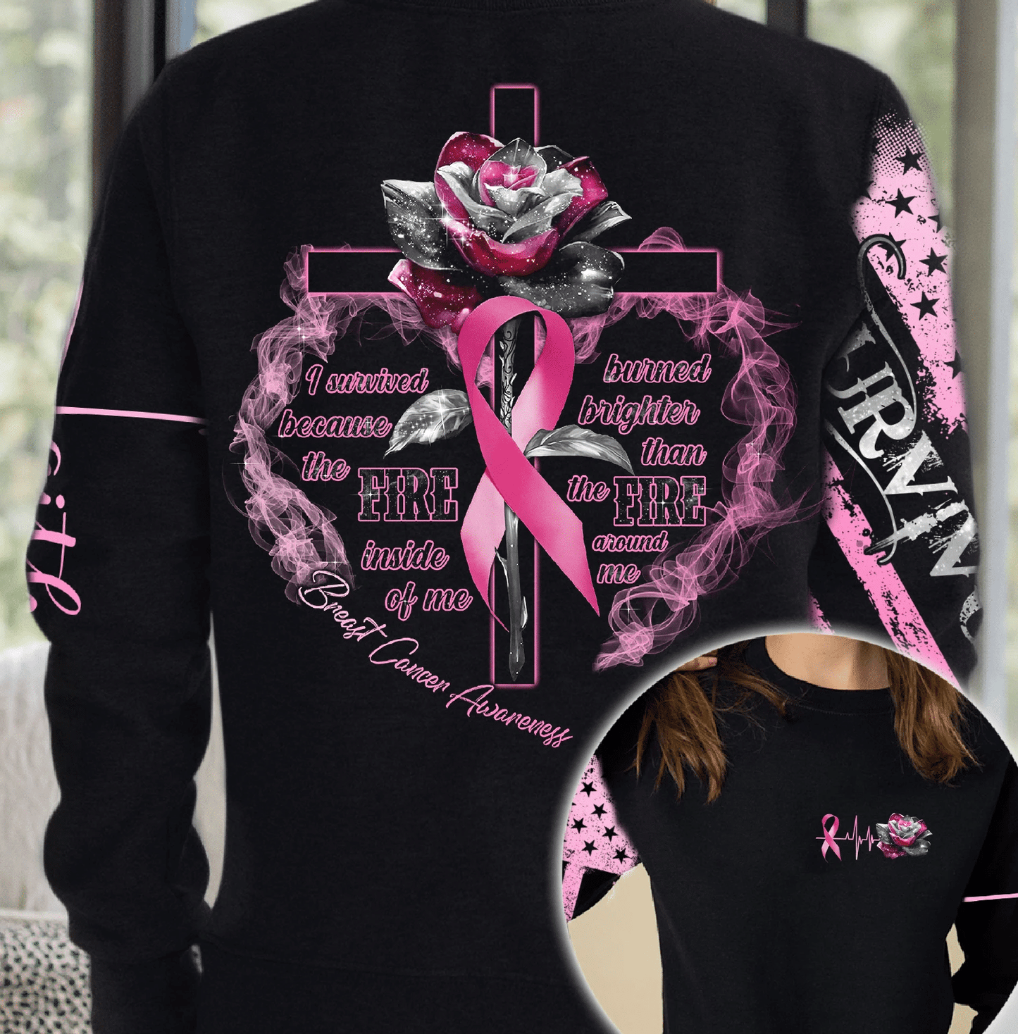 T-shirt et sweat à capuche « Croix Rose Cancer du Sein » - Sensibilisation au cancer du sein (0822)