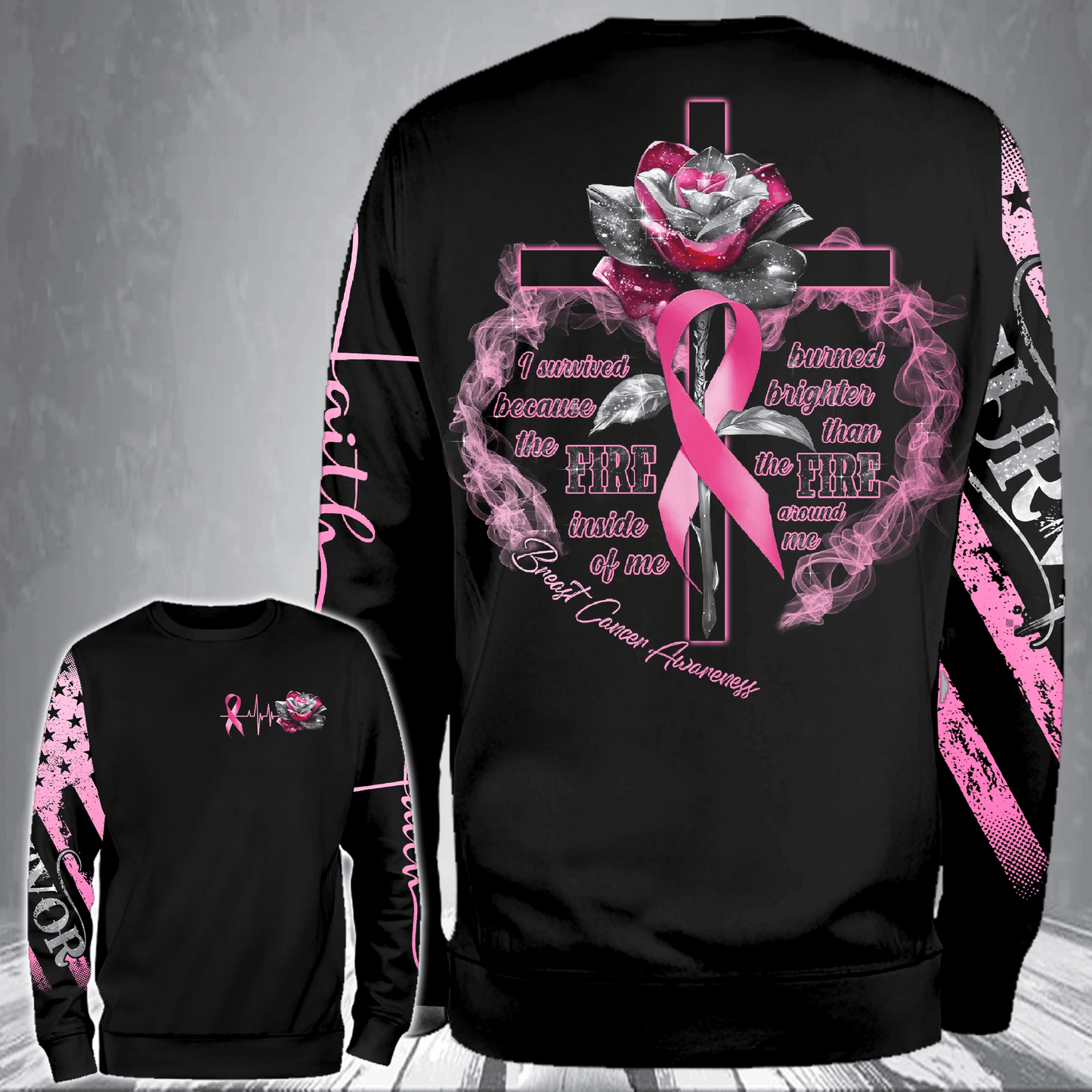 T-shirt et sweat à capuche « Croix Rose Cancer du Sein » - Sensibilisation au cancer du sein (0822)