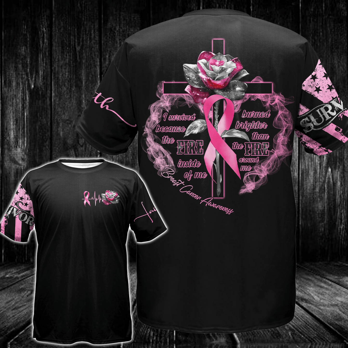 T-shirt et sweat à capuche « Croix Rose Cancer du Sein » - Sensibilisation au cancer du sein (0822)