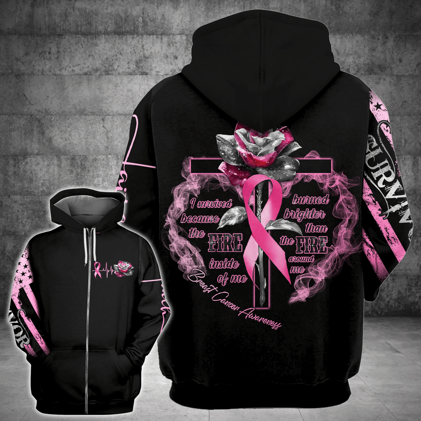 T-shirt et sweat à capuche « Croix Rose Cancer du Sein » - Sensibilisation au cancer du sein (0822)